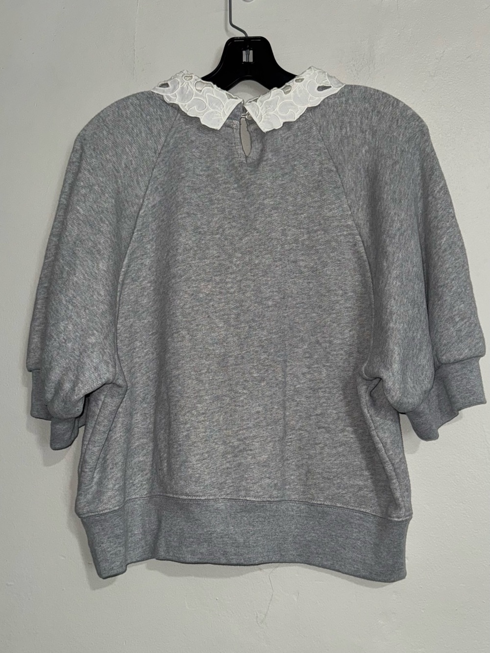 J. Crew Light Gray Puff-Sleeve Sweatshirt with White Floral Collar - Picture 10 of 16
